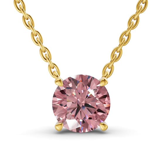 Lluvia Round Vivid Pink Lab Diamond Solitaire Necklace front view