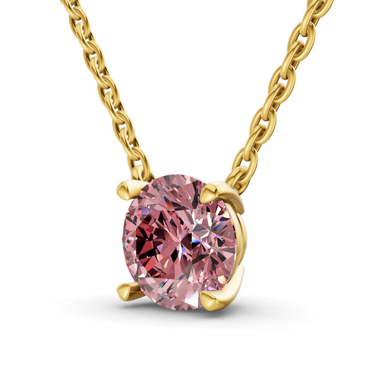 Lluvia Round Vivid Pink Lab Diamond Solitaire Necklace left view