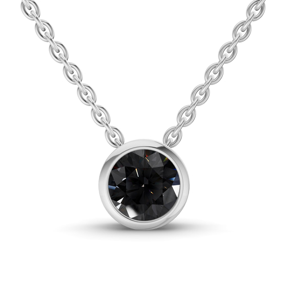 Agustina Round Bezel Black Lab Diamond Solitaire Necklace front view