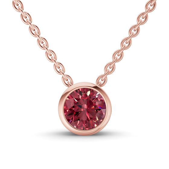 Agustina Round Bezel Cherry Cognac Lab Diamond Solitaire Necklace front view