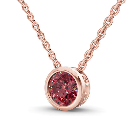 Agustina Round Bezel Cherry Cognac Lab Diamond Solitaire Necklace left view