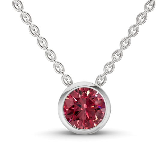 Agustina Round Bezel Cherry Cognac Lab Diamond Solitaire Necklace front view