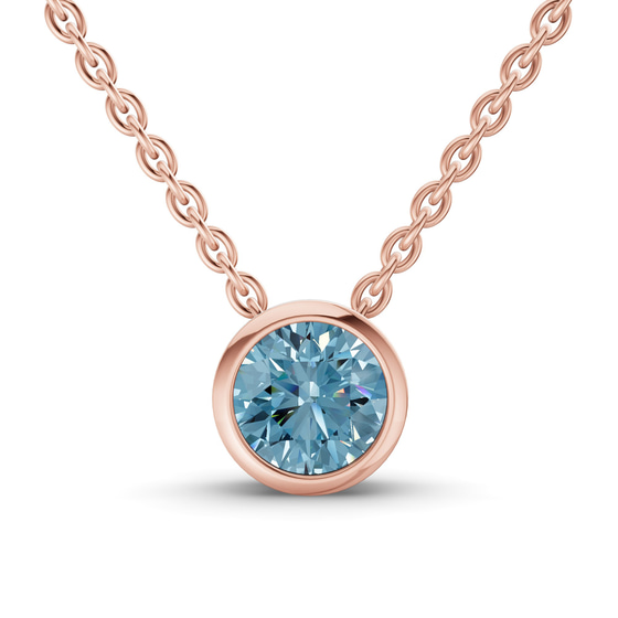 Agustina Round Bezel Ice Blue Lab Diamond Solitaire Necklace front view