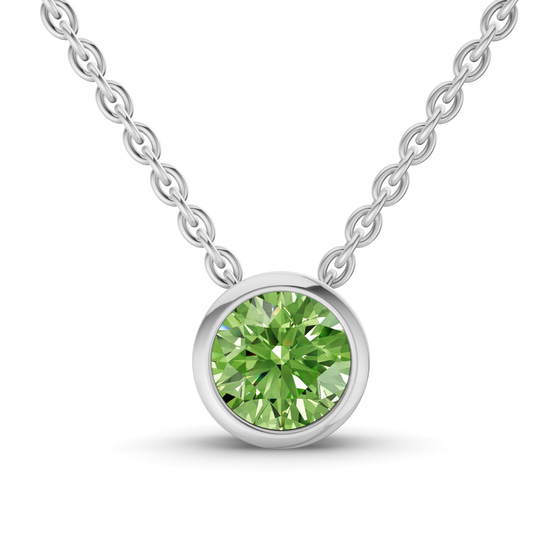 Agustina Round Bezel Ocean Green Lab Diamond Solitaire Necklace front view