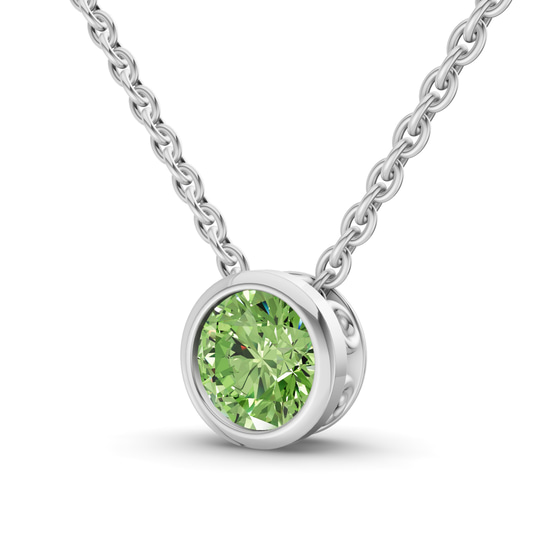 Agustina Round Bezel Ocean Green Lab Diamond Solitaire Necklace left view