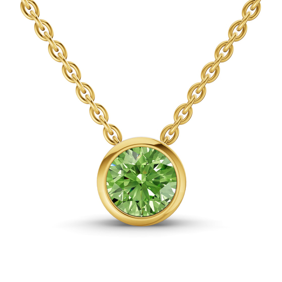 Agustina Round Bezel Ocean Green Lab Diamond Solitaire Necklace front view