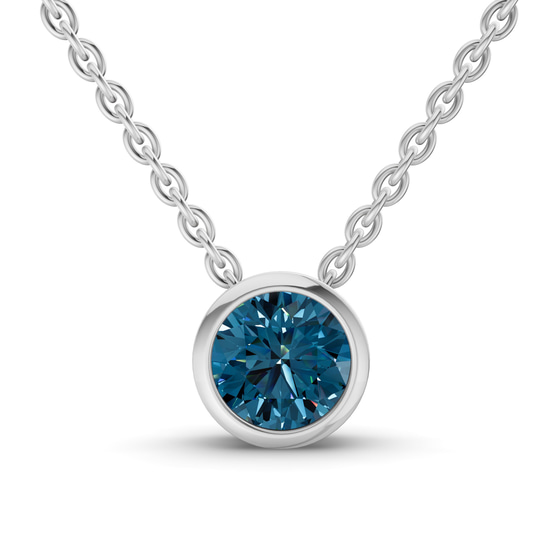 Agustina Round Bezel Royal Blue Lab Diamond Solitaire Necklace front view