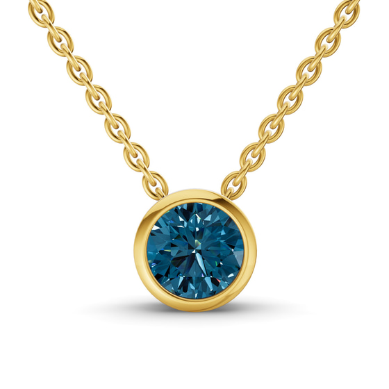 Agustina Round Bezel Royal Blue Lab Diamond Solitaire Necklace front view