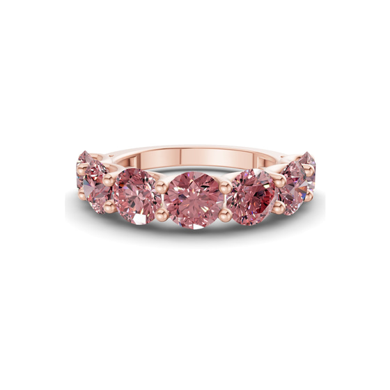 Raquel Round Vivid Pink Lab Diamond Anniversary Band front view