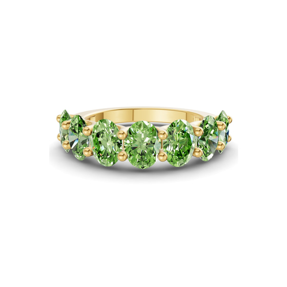 Yolanda Oval Ocean Green Lab Diamond Anniversary Band front view