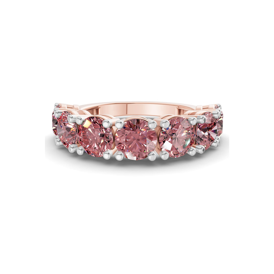 Adela Round Vivid Pink Lab Diamond Anniversary Band front view