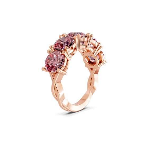 Noella Round Vivid Pink Lab Diamond Anniversary Band left view