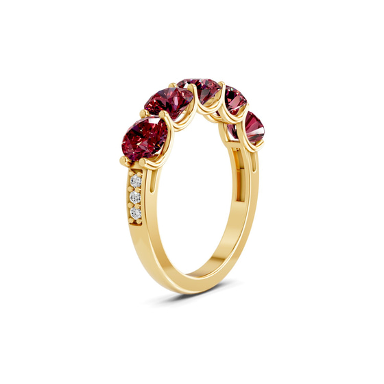 Camille Round Cherry Cognac Lab Diamond Anniversary Band left view