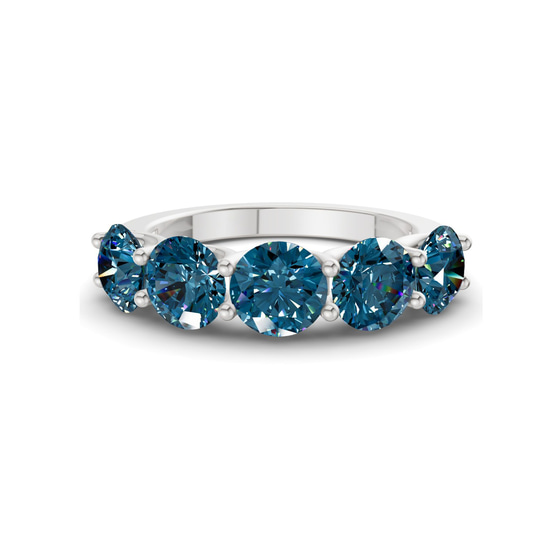 Camille Round Royal Blue Lab Diamond Anniversary Band front view