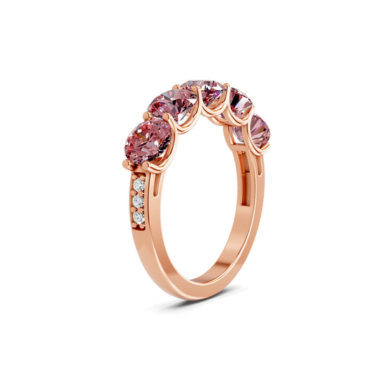 Camille Round Vivid Pink Lab Diamond Anniversary Band left view