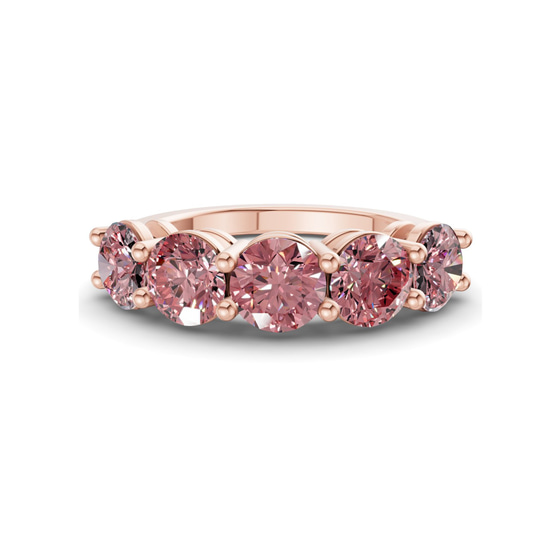 Elowyn Round Vivid Pink Lab Diamond Anniversary Band front view