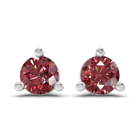 Three Prong Martini Round Cherry Cognac Lab Diamond Stud Earrings front view