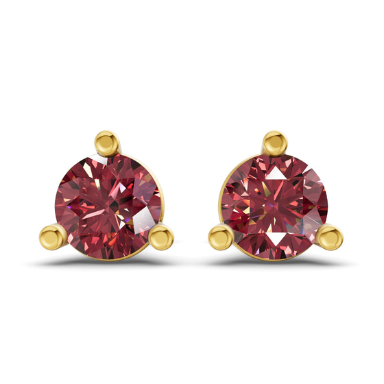 Three Prong Martini Round Cherry Cognac Lab Diamond Stud Earrings front view