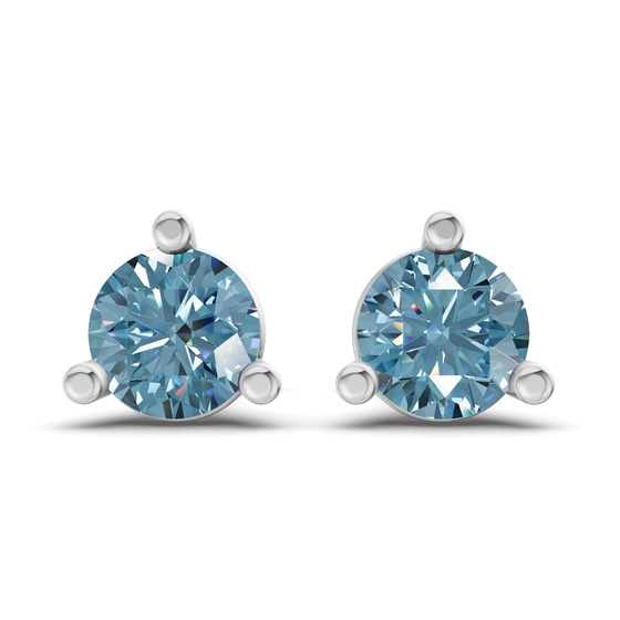 Three Prong Martini Round Ice Blue Lab Diamond Stud Earrings front view