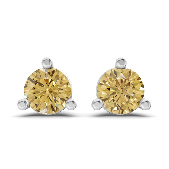 Three Prong Martini Round Lemon Yellow Lab Diamond Stud Earrings front view