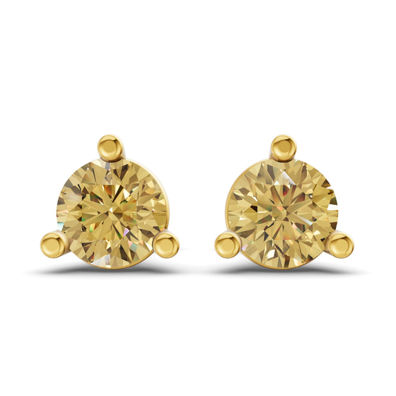 Three Prong Martini Round Lemon Yellow Lab Diamond Stud Earrings front view