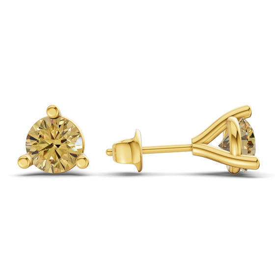 Three Prong Martini Round Lemon Yellow Lab Diamond Stud Earrings left view