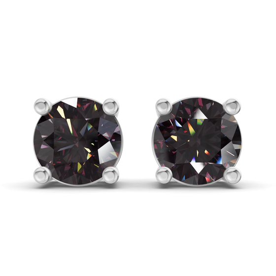 Four Prong Round Black Lab Diamond Stud Earrings front view