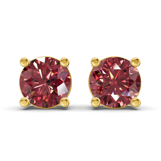 Four Prong Round Cherry Cognac Lab Diamond Stud Earrings front view