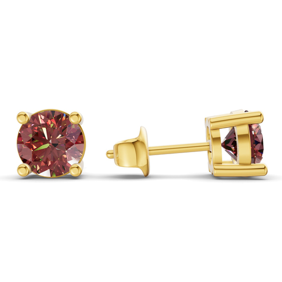 Four Prong Round Cherry Cognac Lab Diamond Stud Earrings left view