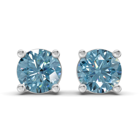 Four Prong Round Ice Blue Lab Diamond Stud Earrings front view