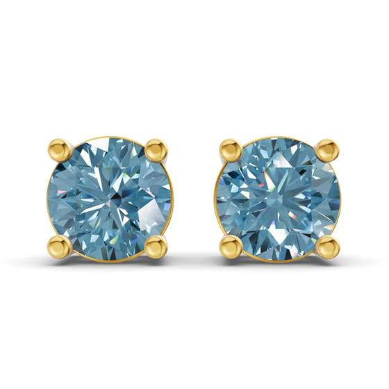 Four Prong Round Ice Blue Lab Diamond Stud Earrings front view