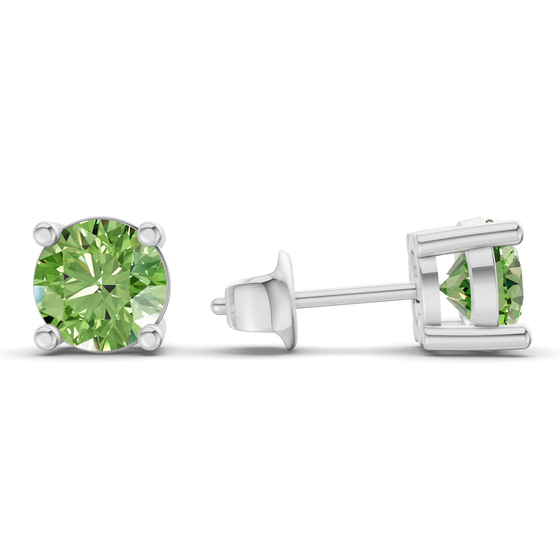 Four Prong Round Ocean Green Lab Diamond Stud Earrings left view