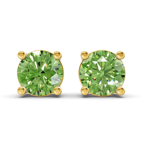 Four Prong Round Ocean Green Lab Diamond Stud Earrings front view