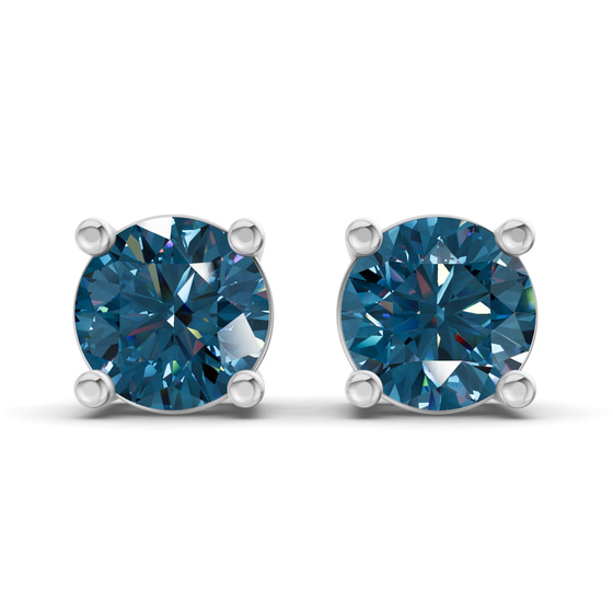 Four Prong Round Royal Blue Lab Diamond Stud Earrings front view