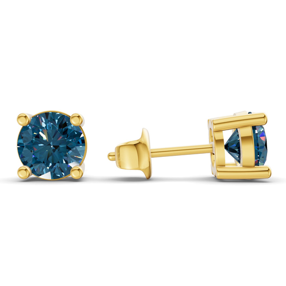 Four Prong Round Royal Blue Lab Diamond Stud Earrings left view