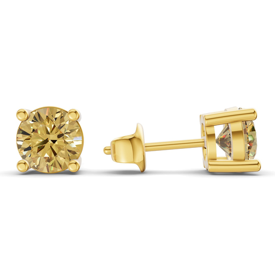 Four Prong Round Lemon Yellow Lab Diamond Stud Earrings left view