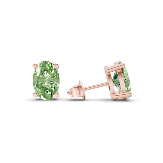 Four Prong Oval Ocean Green Lab Diamond Stud Earrings left view