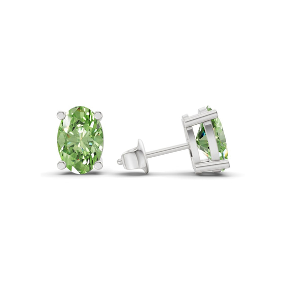 Four Prong Oval Ocean Green Lab Diamond Stud Earrings left view