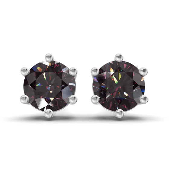Six Prong Round Black Lab Diamond Stud Earrings front view