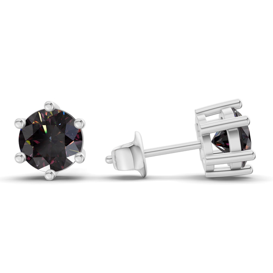 Six Prong Round Black Lab Diamond Stud Earrings left view