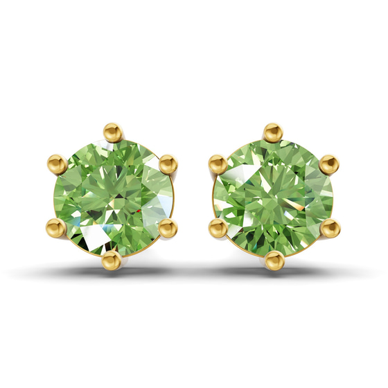 Six Prong Round Ocean Green Lab Diamond Stud Earrings front view