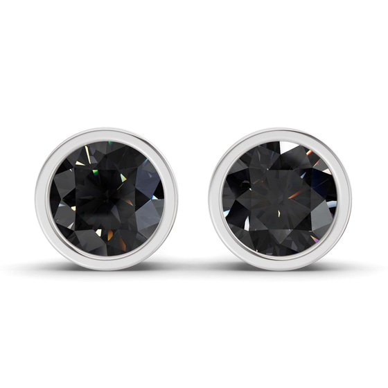 Classic Bezel Round Black Lab Diamond Stud Earrings front view