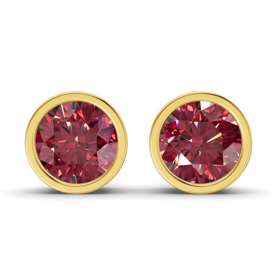 Classic Bezel Round Cherry Cognac Lab Diamond Stud Earrings front view