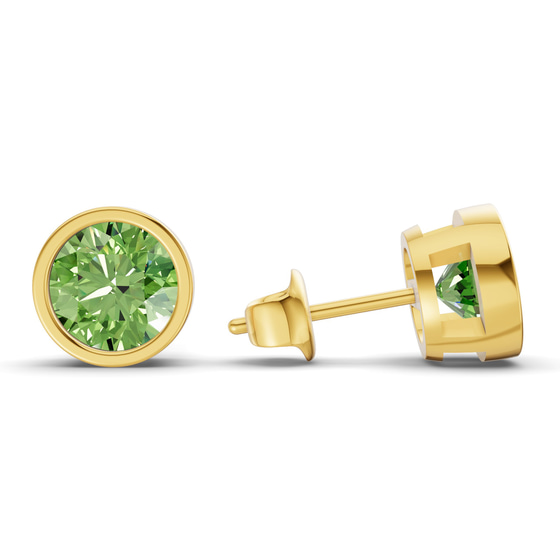 Classic Bezel Round Ocean Green Lab Diamond Stud Earrings left view