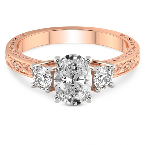 Valencia Three Stone Vintage Lab Diamond Ring front view