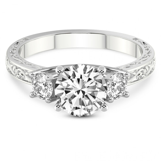 Valencia Three Stone Vintage Lab Diamond Ring front view