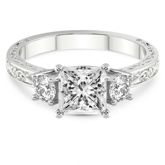 Valencia Three Stone Vintage Lab Diamond Ring
