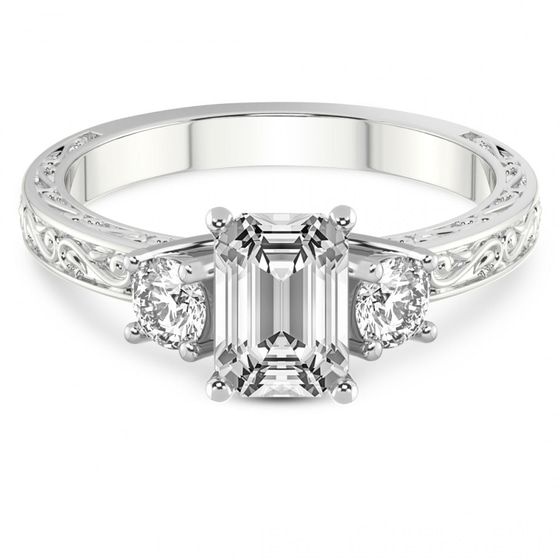 Valencia Three Stone Vintage Lab Diamond Ring front view