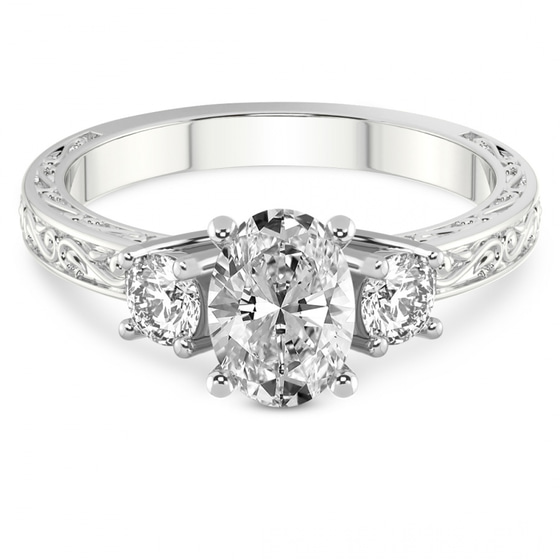 Valencia Three Stone Vintage Lab Diamond Ring front view