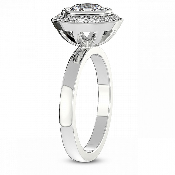 Upturned Dome Bezel Halo Lab Diamond Ring left view